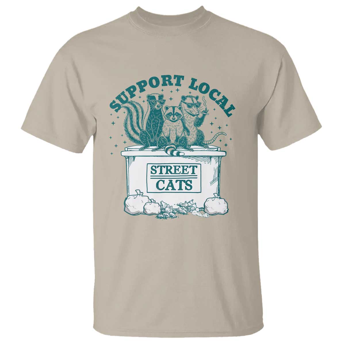 Funny Support Local Street Cat T Shirt Raccoon Opossum Skunk Garbage Crew - Wonder Print Shop