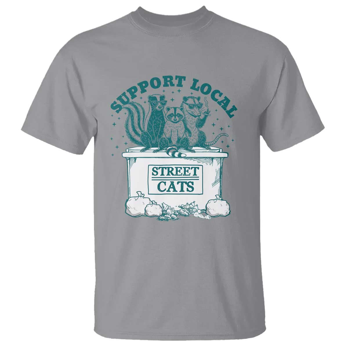Funny Support Local Street Cat T Shirt Raccoon Opossum Skunk Garbage Crew - Wonder Print Shop