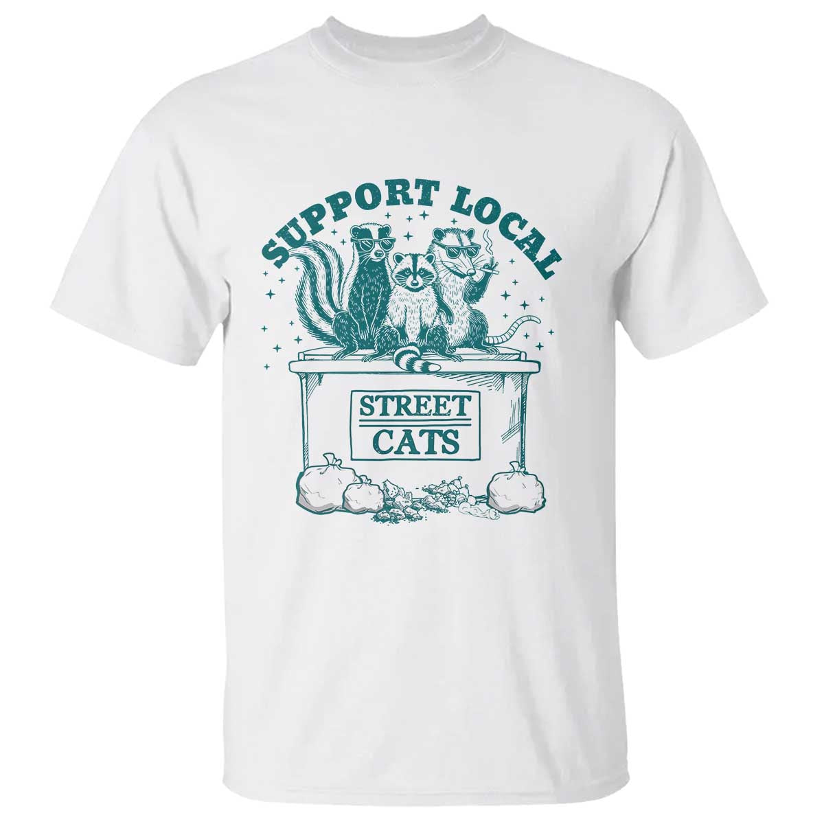 Funny Support Local Street Cat T Shirt Raccoon Opossum Skunk Garbage Crew - Wonder Print Shop
