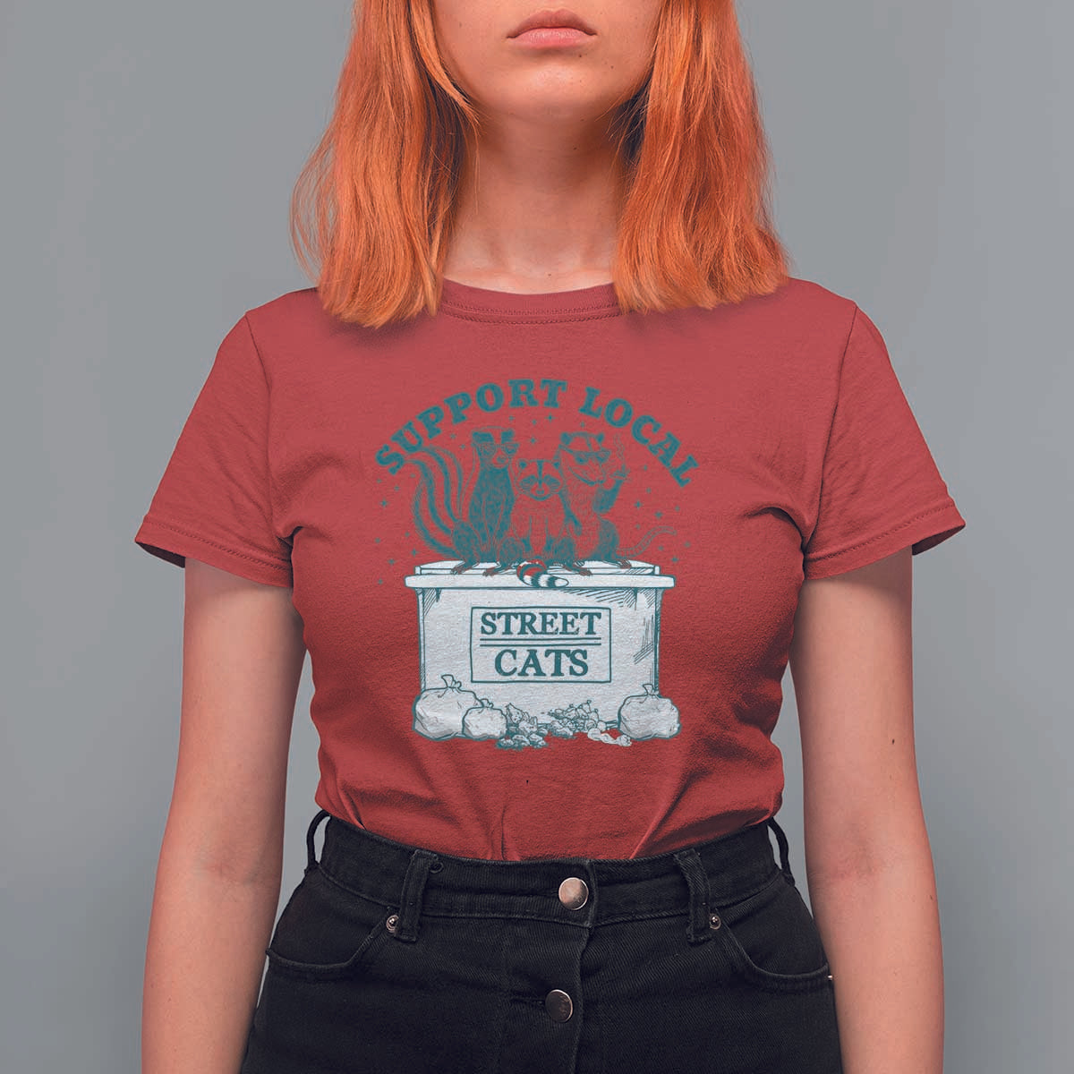 Funny Support Local Street Cat T Shirt For Women Raccoon Opossum Skunk Garbage Crew - Wonder Print Shop