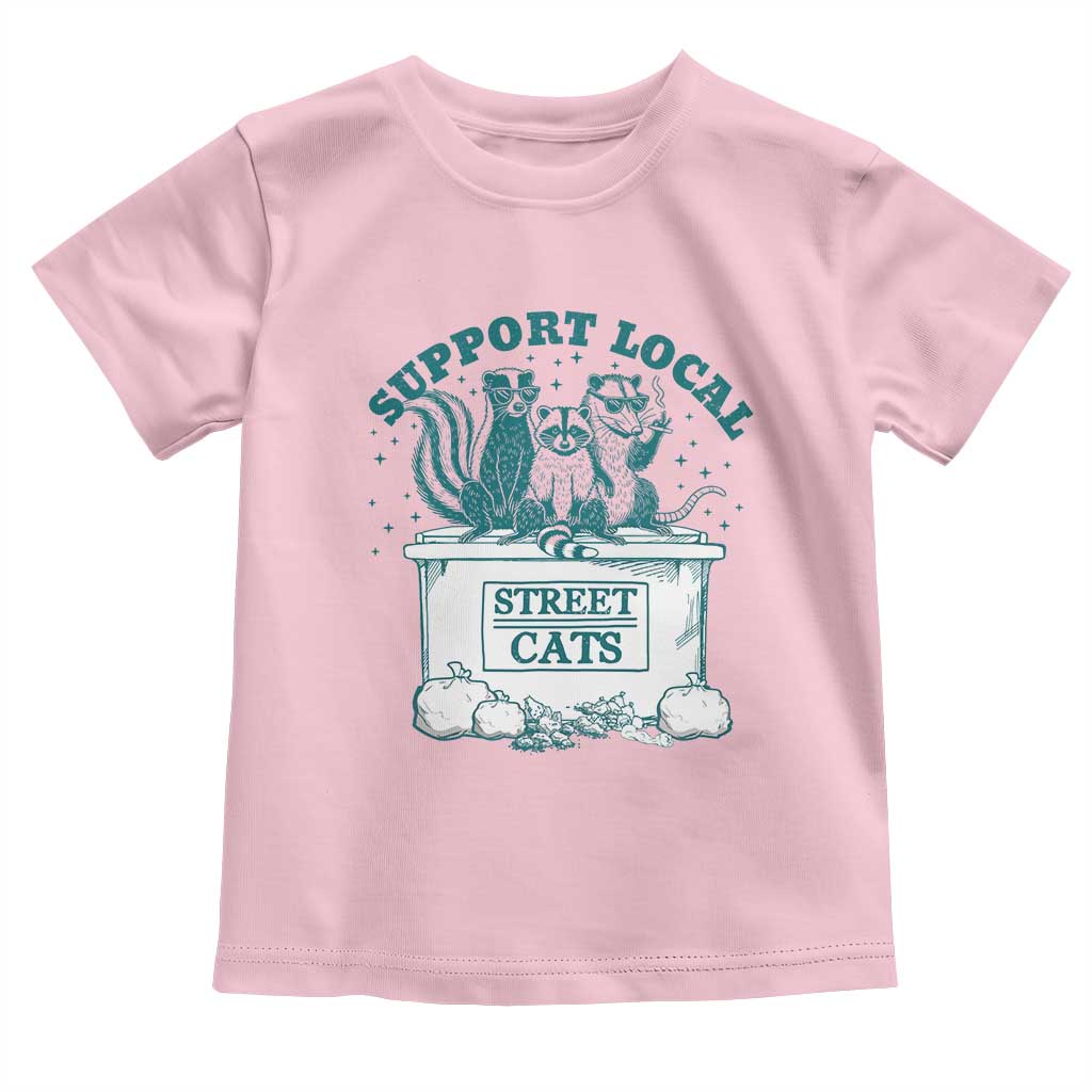 Funny Support Local Street Cat Toddler T Shirt Raccoon Opossum Skunk Garbage Crew