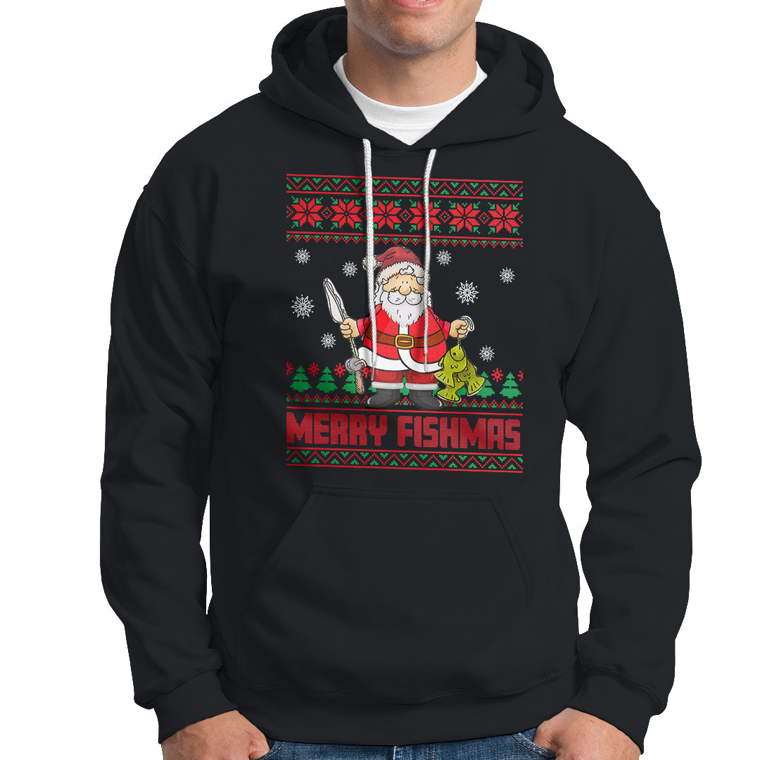 Merry Fishmas Santa Fishing Xmas Fish Fisherman Hoodie - Wonder Print Shop