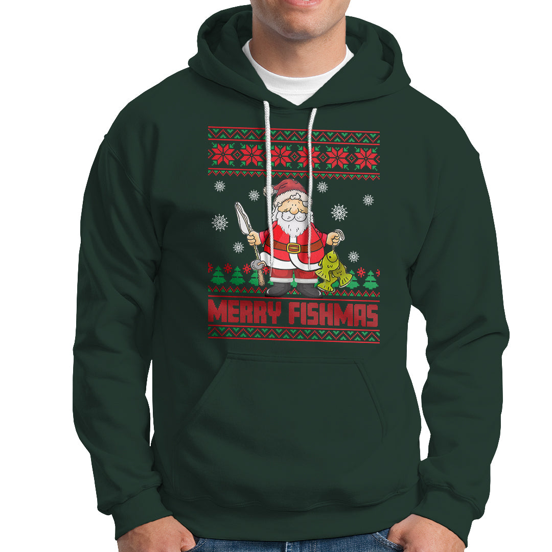 Merry Fishmas Santa Fishing Xmas Fish Fisherman Hoodie - Wonder Print Shop