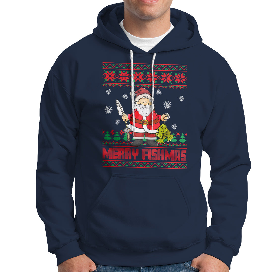 Merry Fishmas Santa Fishing Xmas Fish Fisherman Hoodie - Wonder Print Shop