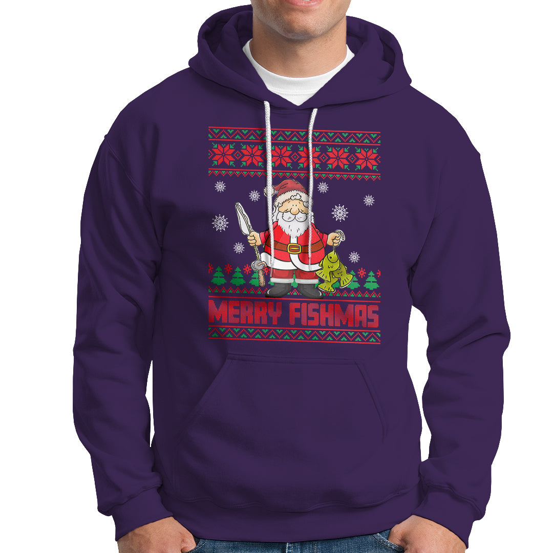 Merry Fishmas Santa Fishing Xmas Fish Fisherman Hoodie - Wonder Print Shop