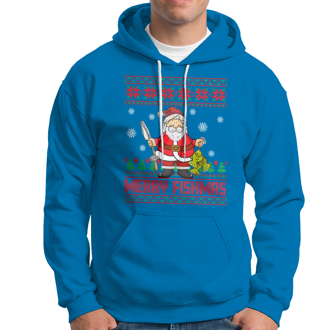 Merry Fishmas Santa Fishing Xmas Fish Fisherman Hoodie - Wonder Print Shop