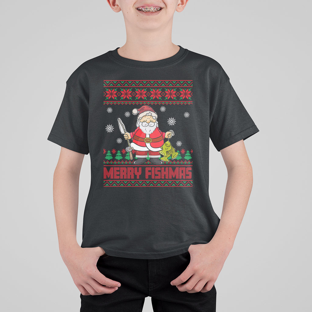 Merry Fishmas Santa Fishing Xmas Fish Fisherman T Shirt For Kid - Wonder Print Shop