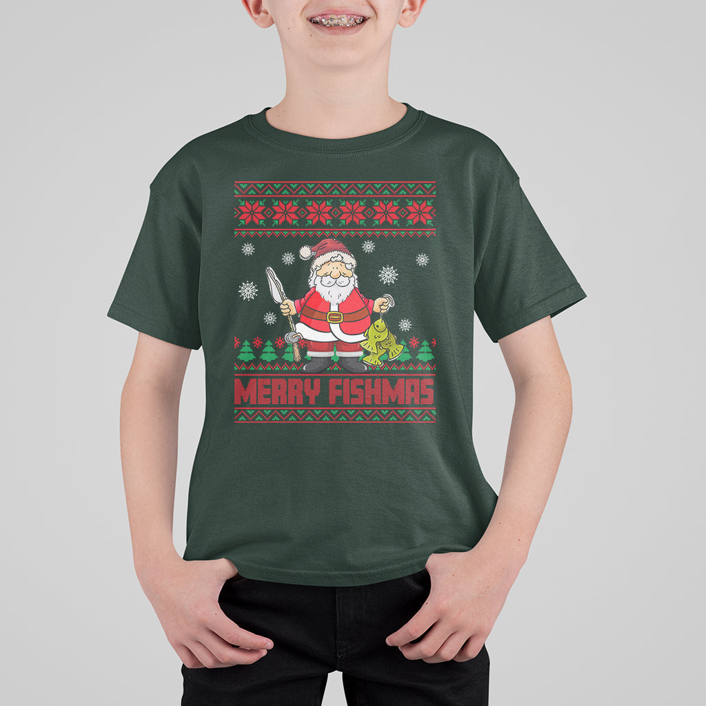 Merry Fishmas Santa Fishing Xmas Fish Fisherman T Shirt For Kid - Wonder Print Shop