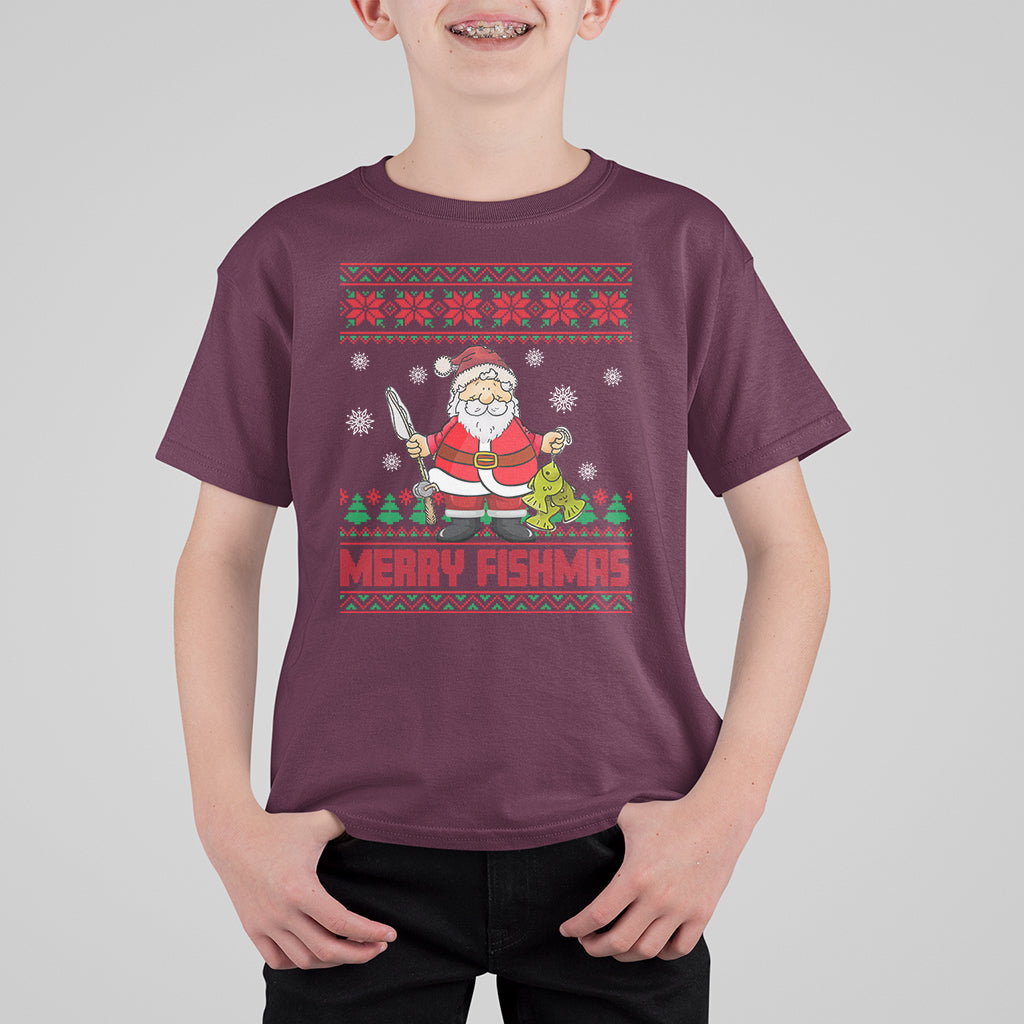 Merry Fishmas Santa Fishing Xmas Fish Fisherman T Shirt For Kid - Wonder Print Shop