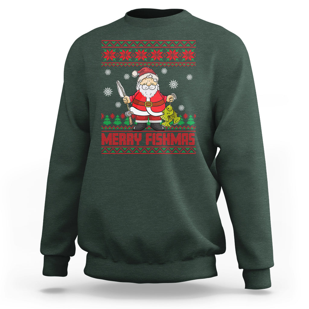 Merry Fishmas Santa Fishing Xmas Fish Fisherman Sweatshirt - Wonder Print Shop