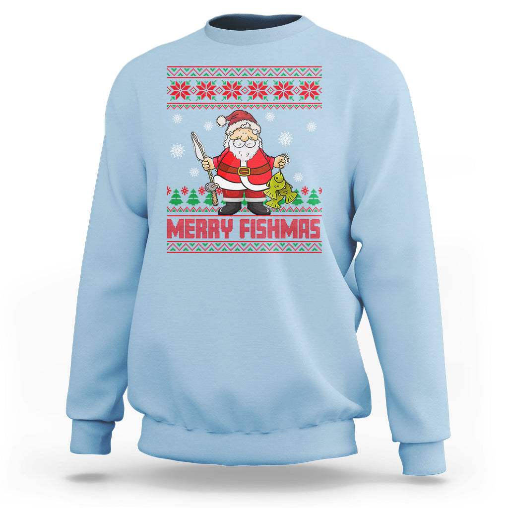 Merry Fishmas Santa Fishing Xmas Fish Fisherman Sweatshirt - Wonder Print Shop