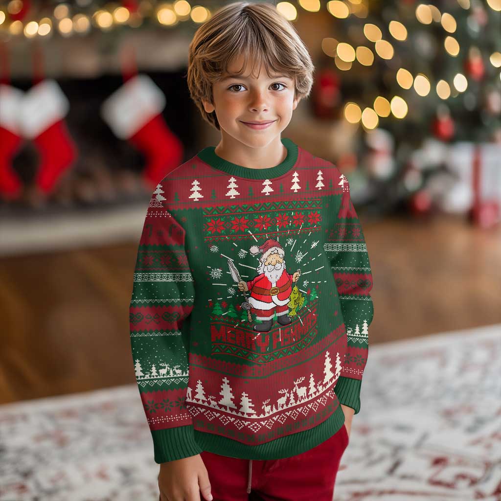 Merry Fishmas Santa Fishing Xmas Fish Fisherman Ugly Christmas Sweater - Wonder Print Shop