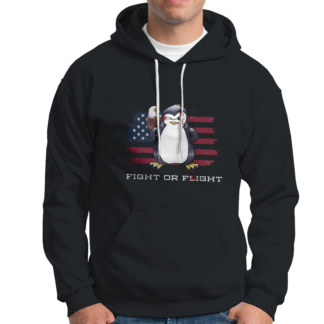 Fight or Flight Meme Cool Penguin Pun Patriotic US Flag Hoodie - Wonder Print Shop