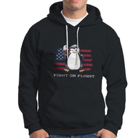 Fight or Flight Meme Cool Penguin Pun Patriotic US Flag Hoodie - Wonder Print Shop