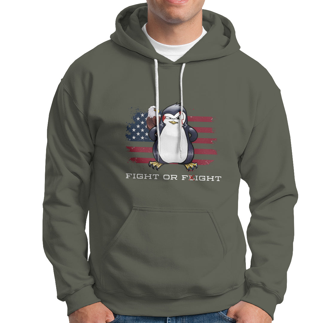 Fight or Flight Meme Cool Penguin Pun Patriotic US Flag Hoodie - Wonder Print Shop