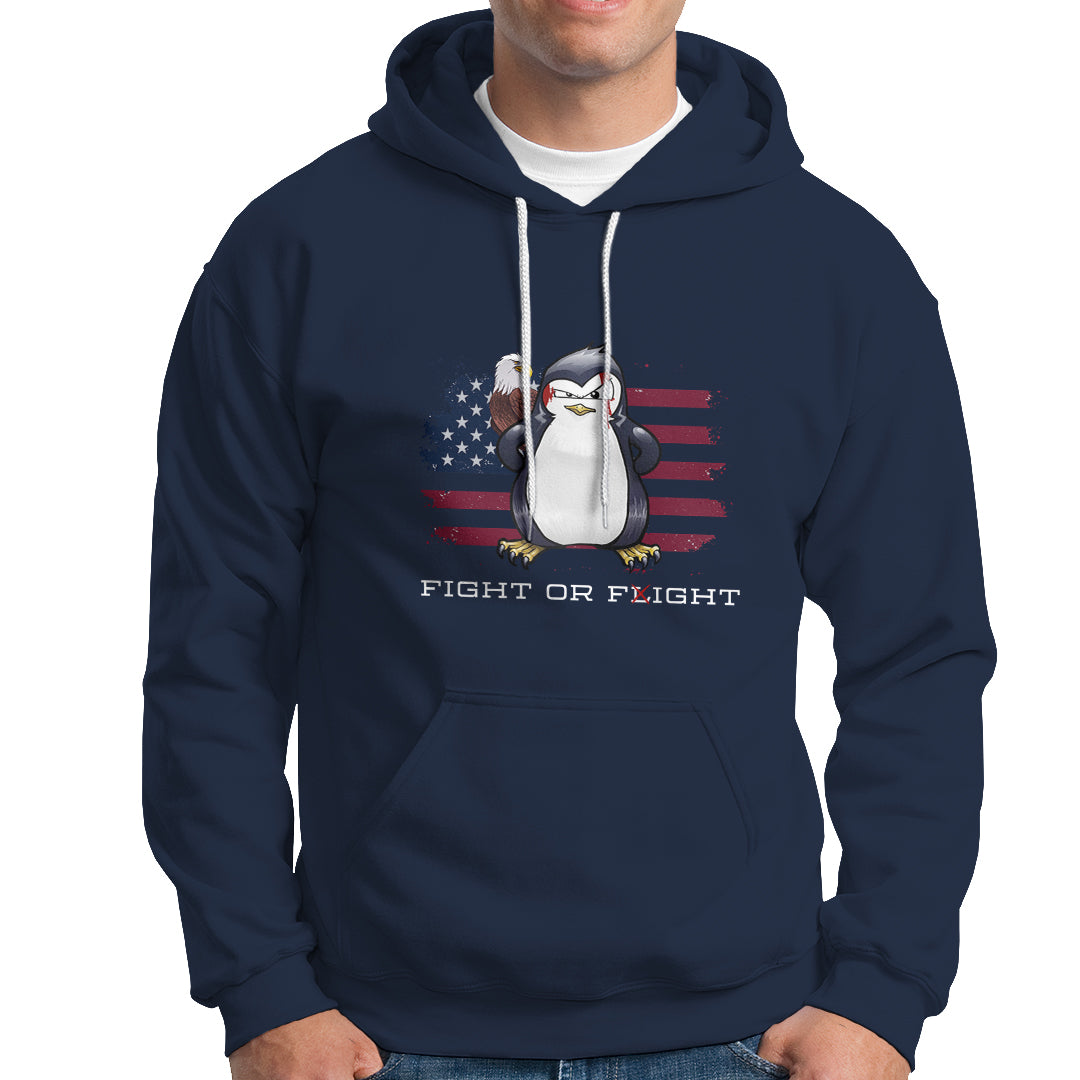 Fight or Flight Meme Cool Penguin Pun Patriotic US Flag Hoodie - Wonder Print Shop