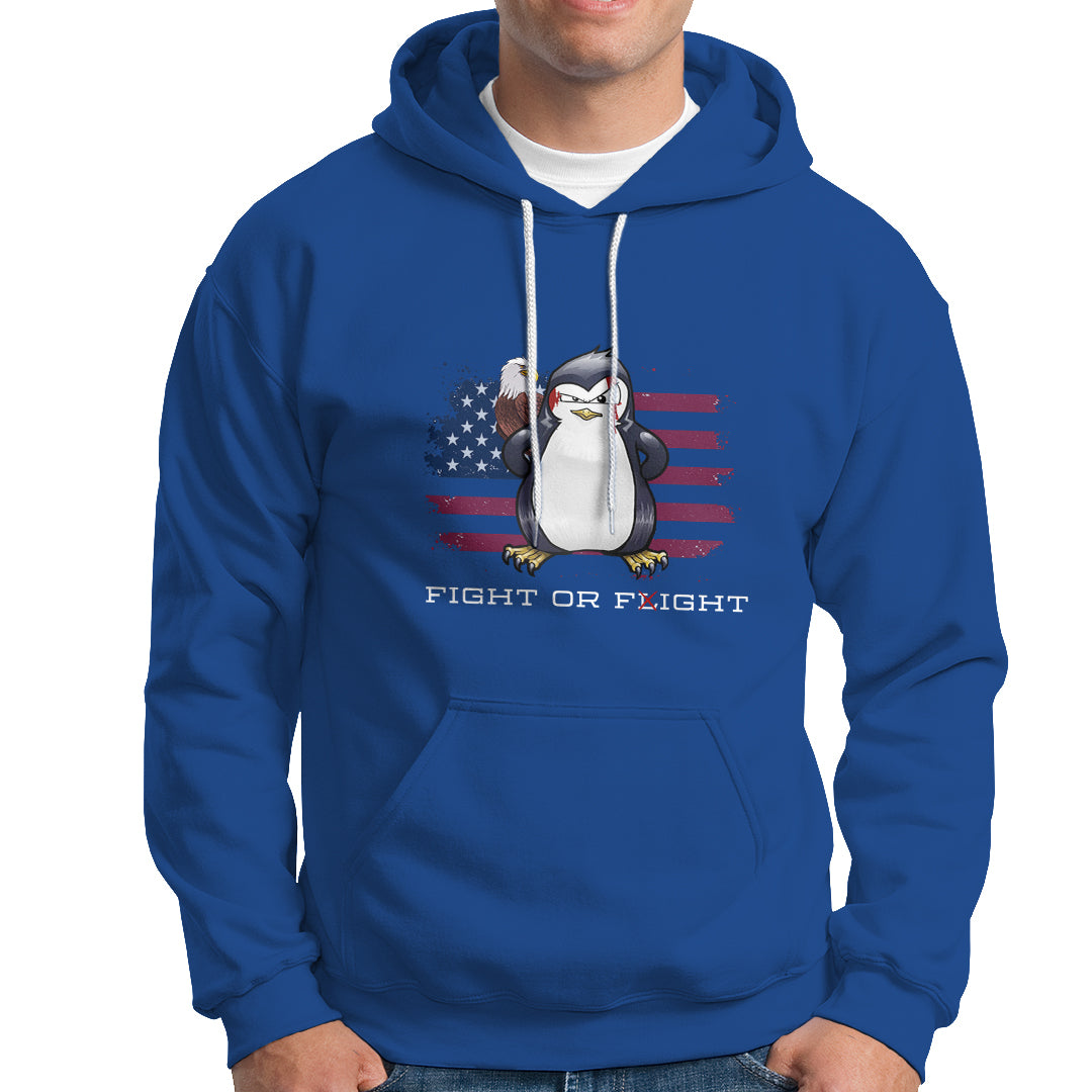 Fight or Flight Meme Cool Penguin Pun Patriotic US Flag Hoodie - Wonder Print Shop