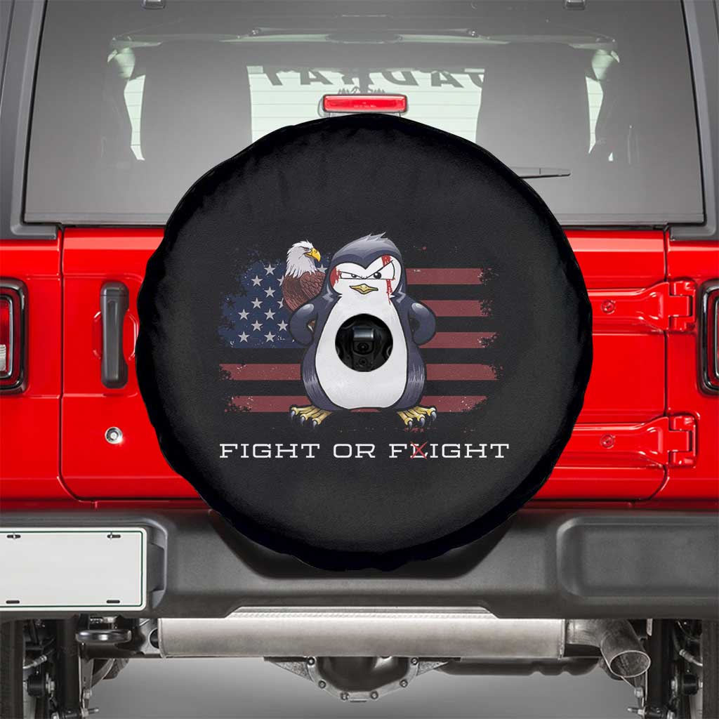 Fight or Flight Meme Cool Penguin Pun Patriotic US Flag Spare Tire Cover