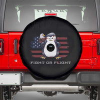 Fight or Flight Meme Cool Penguin Pun Patriotic US Flag Spare Tire Cover