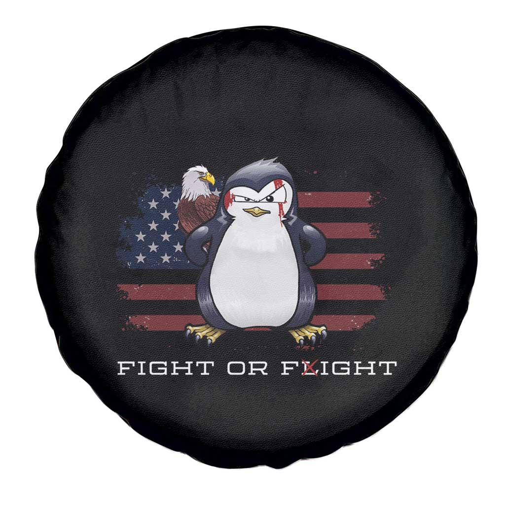 Fight or Flight Meme Cool Penguin Pun Patriotic US Flag Spare Tire Cover