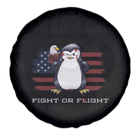 Fight or Flight Meme Cool Penguin Pun Patriotic US Flag Spare Tire Cover