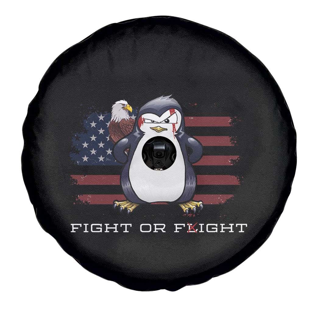 Fight or Flight Meme Cool Penguin Pun Patriotic US Flag Spare Tire Cover