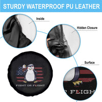 Fight or Flight Meme Cool Penguin Pun Patriotic US Flag Spare Tire Cover