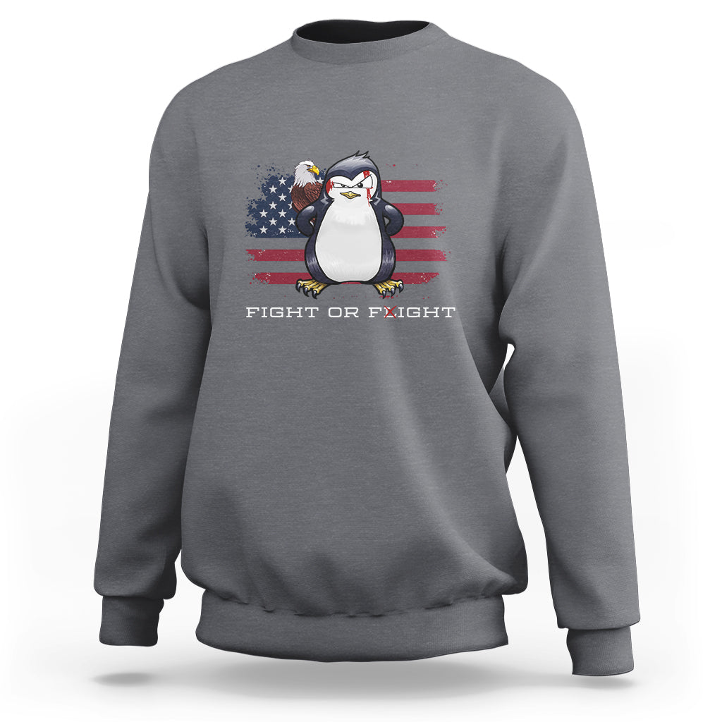 Fight or Flight Meme Cool Penguin Pun Patriotic US Flag Sweatshirt - Wonder Print Shop