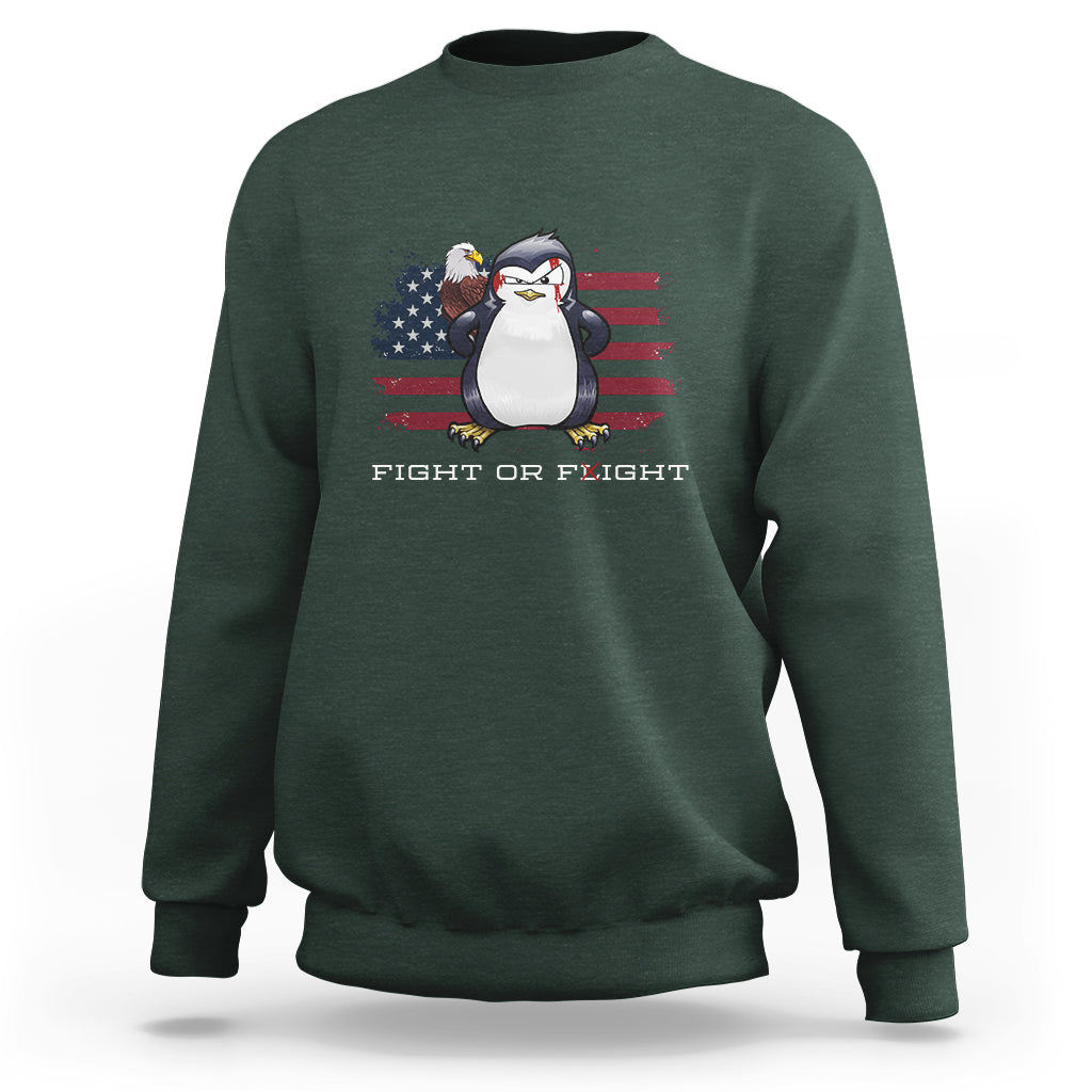 Fight or Flight Meme Cool Penguin Pun Patriotic US Flag Sweatshirt - Wonder Print Shop