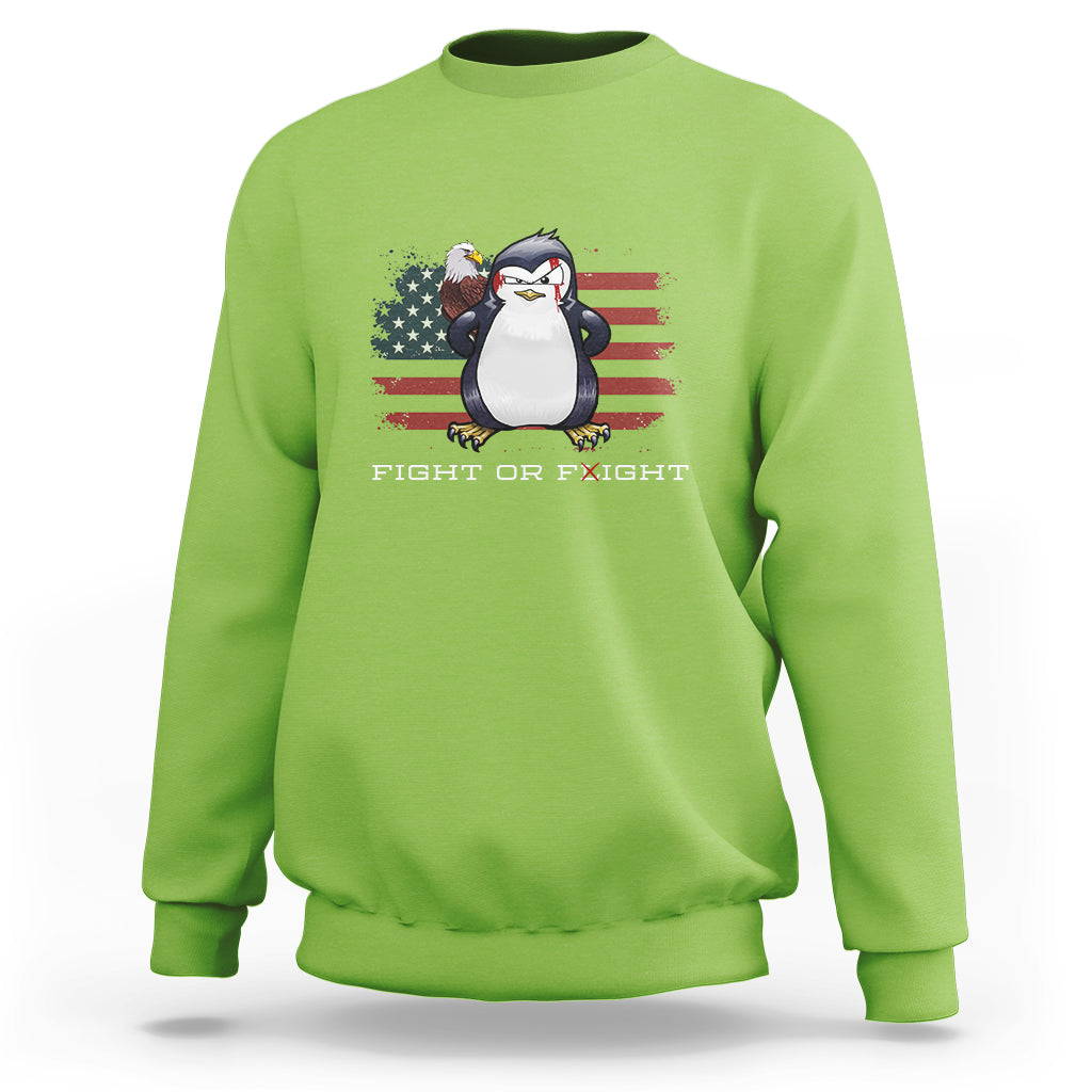 Fight or Flight Meme Cool Penguin Pun Patriotic US Flag Sweatshirt - Wonder Print Shop