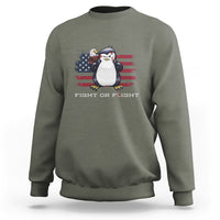 Fight or Flight Meme Cool Penguin Pun Patriotic US Flag Sweatshirt - Wonder Print Shop
