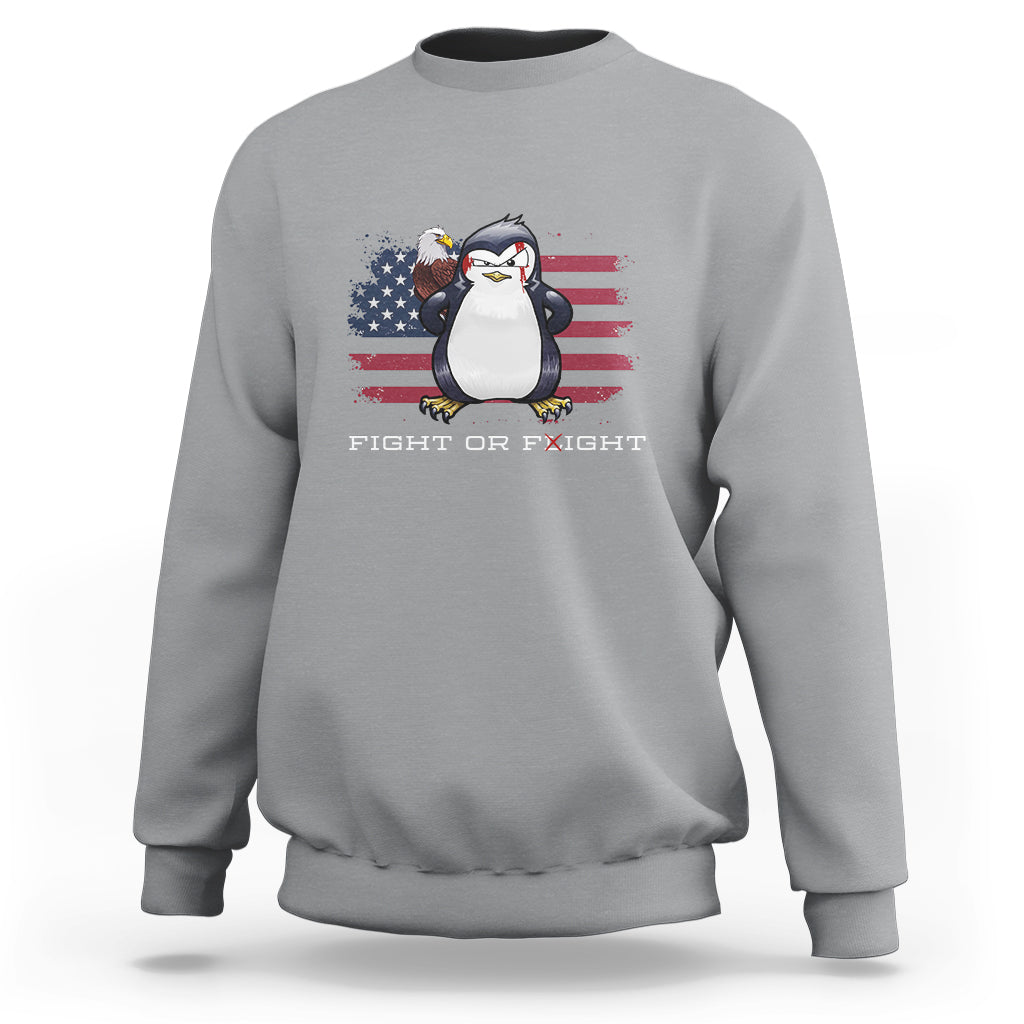 Fight or Flight Meme Cool Penguin Pun Patriotic US Flag Sweatshirt - Wonder Print Shop