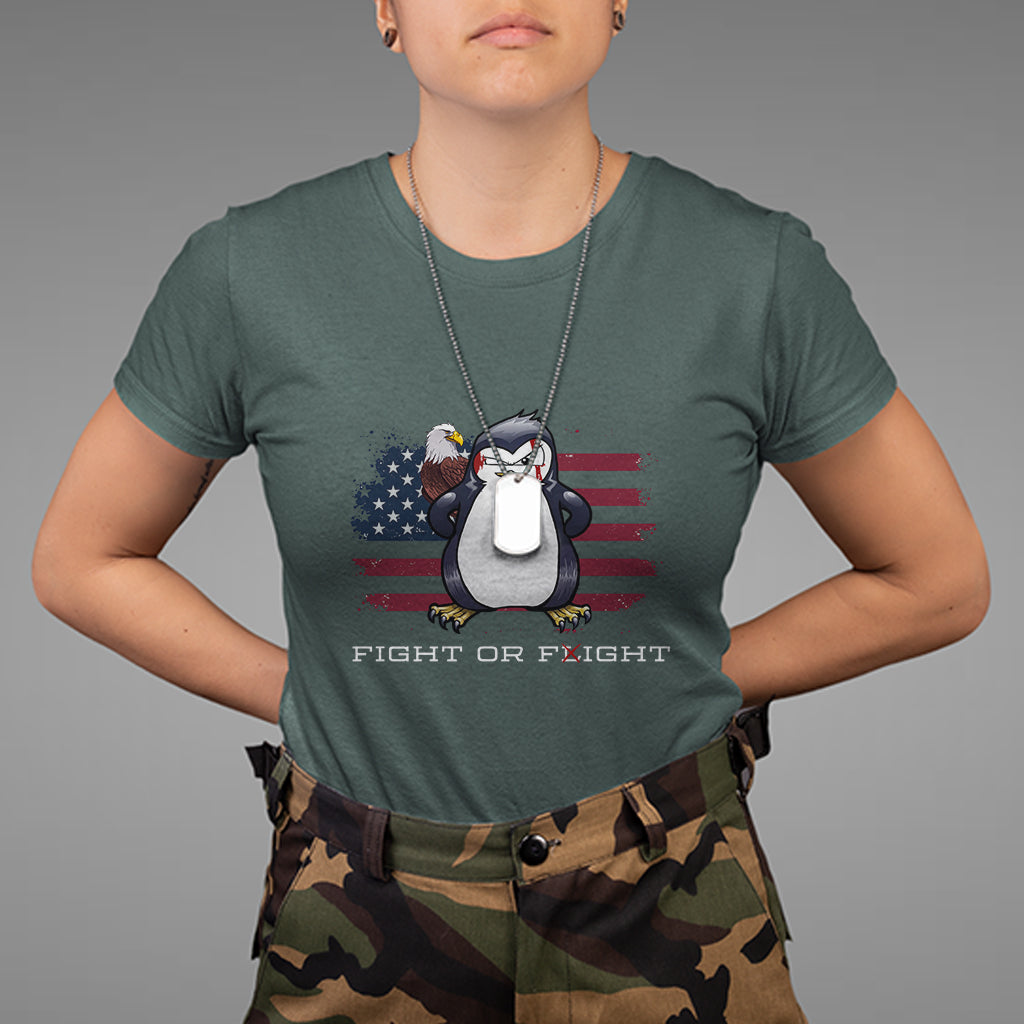 Fight or Flight Meme Cool Penguin Pun Patriotic US Flag T Shirt - Wonder Print Shop