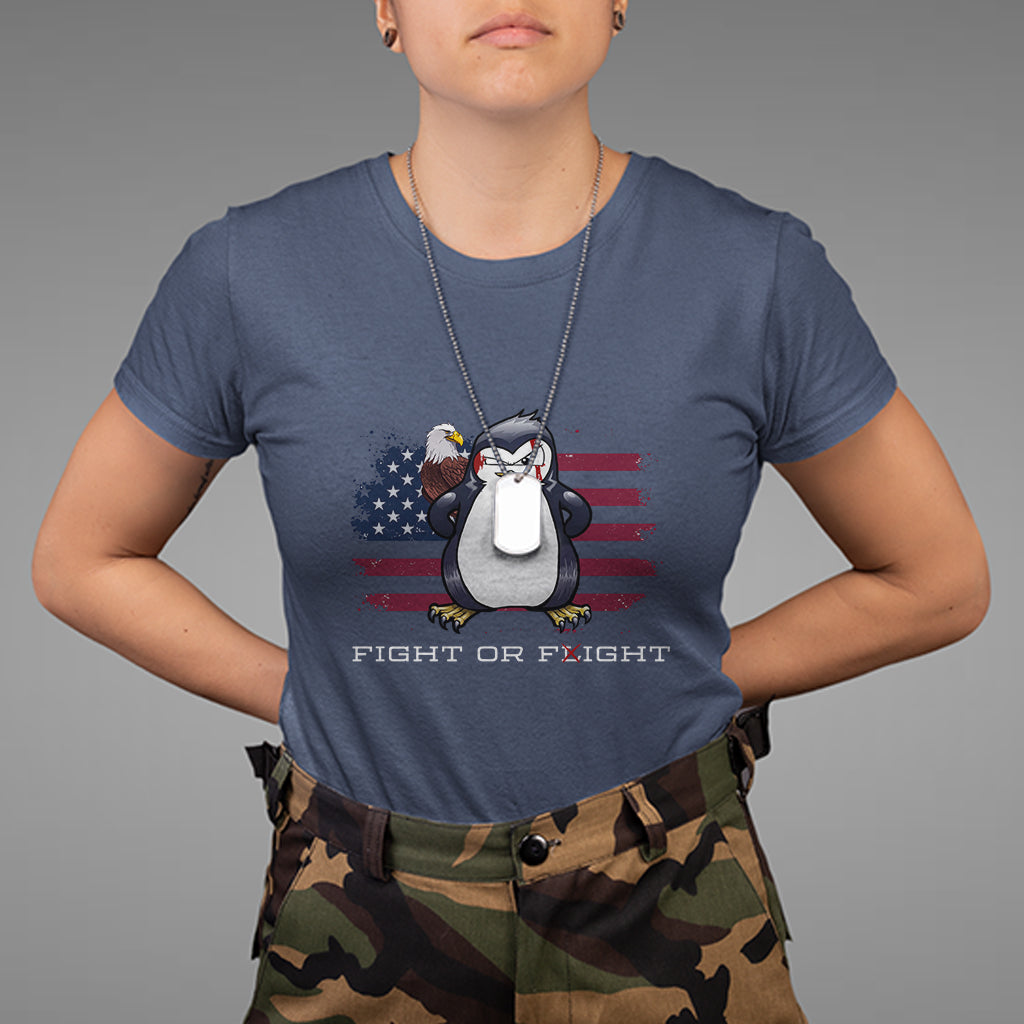 Fight or Flight Meme Cool Penguin Pun Patriotic US Flag T Shirt - Wonder Print Shop