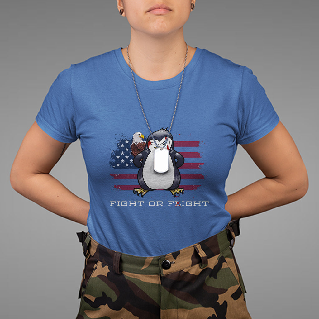 Fight or Flight Meme Cool Penguin Pun Patriotic US Flag T Shirt - Wonder Print Shop