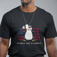 Fight or Flight Meme Cool Penguin Pun Patriotic US Flag T Shirt - Wonder Print Shop
