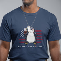 Fight or Flight Meme Cool Penguin Pun Patriotic US Flag T Shirt - Wonder Print Shop