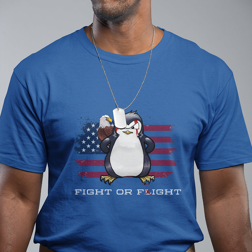 Fight or Flight Meme Cool Penguin Pun Patriotic US Flag T Shirt - Wonder Print Shop