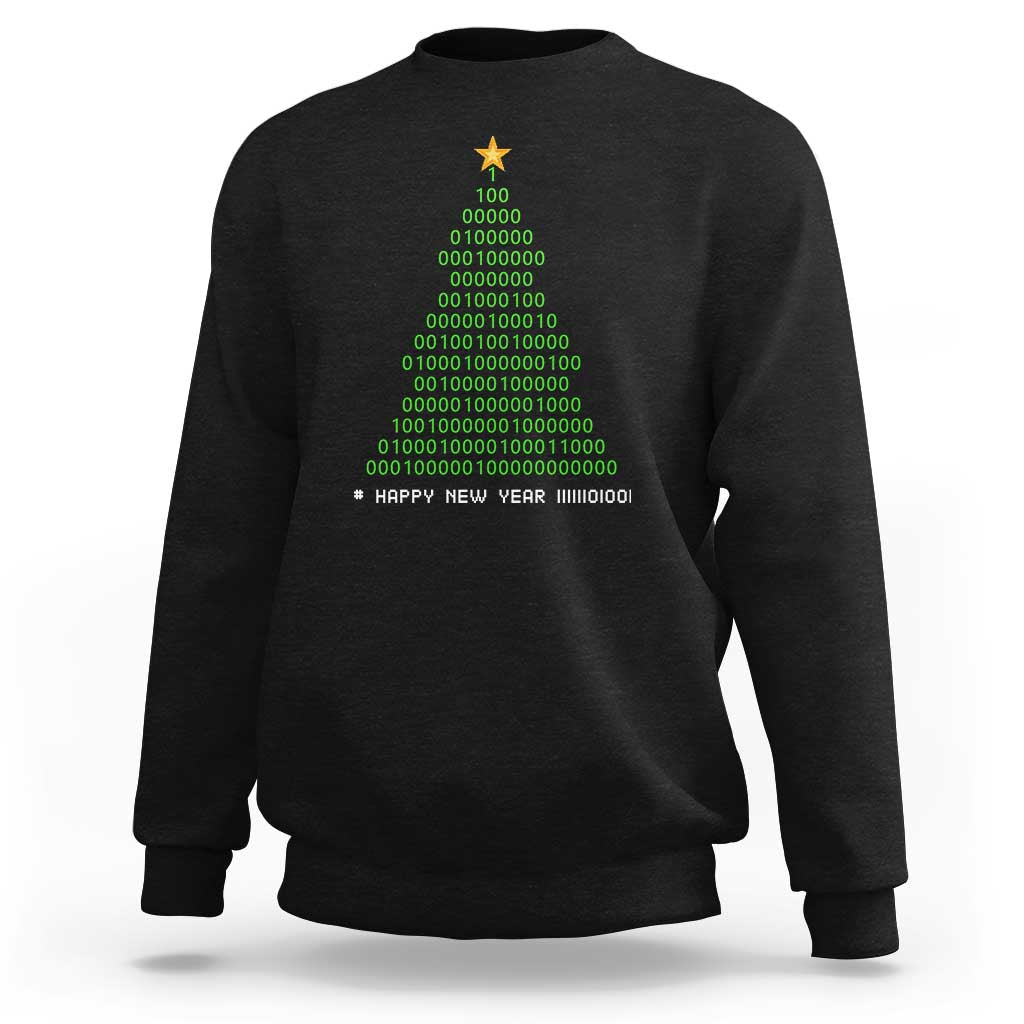 Funny Binary Christmas Tree Sweatshirt HAPPY NEW YEAR 11111101001 - Wonder Print Shop