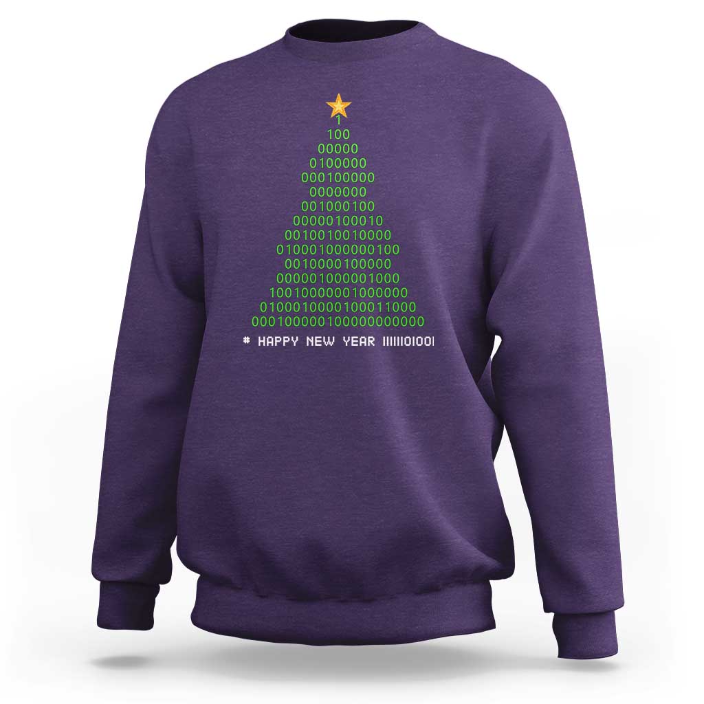 Funny Binary Christmas Tree Sweatshirt HAPPY NEW YEAR 11111101001 - Wonder Print Shop