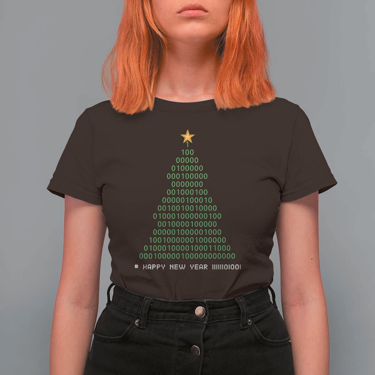 Funny Binary Christmas Tree T Shirt For Women HAPPY NEW YEAR 11111101001 - Wonder Print Shop