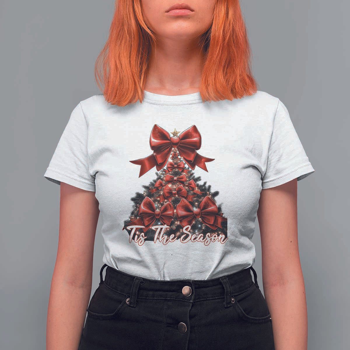 Christmas Tree Coquette Tis The Season T Shirt For Women - Wonder Print Shop