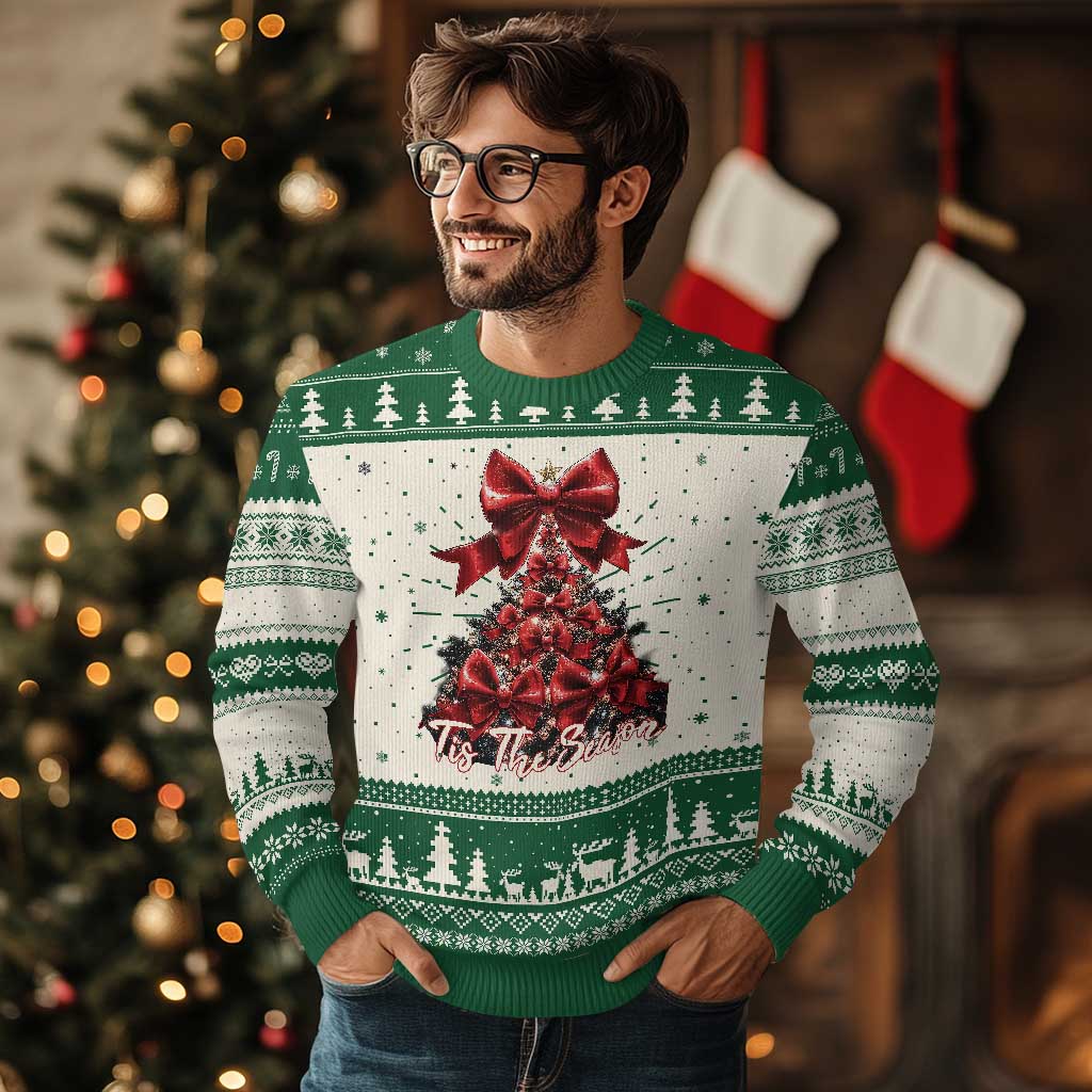 Christmas Tree Coquette Tis The Season Ugly Christmas Sweater - Wonder Print Shop
