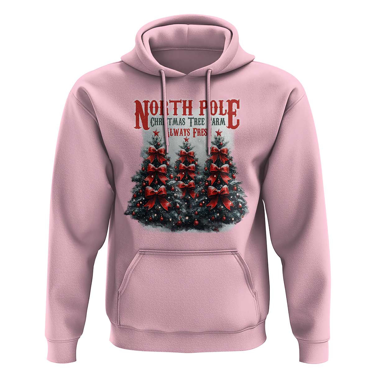 Xmas Coquette Hoodie North pole Christmas Tree Farm Always Fresh
