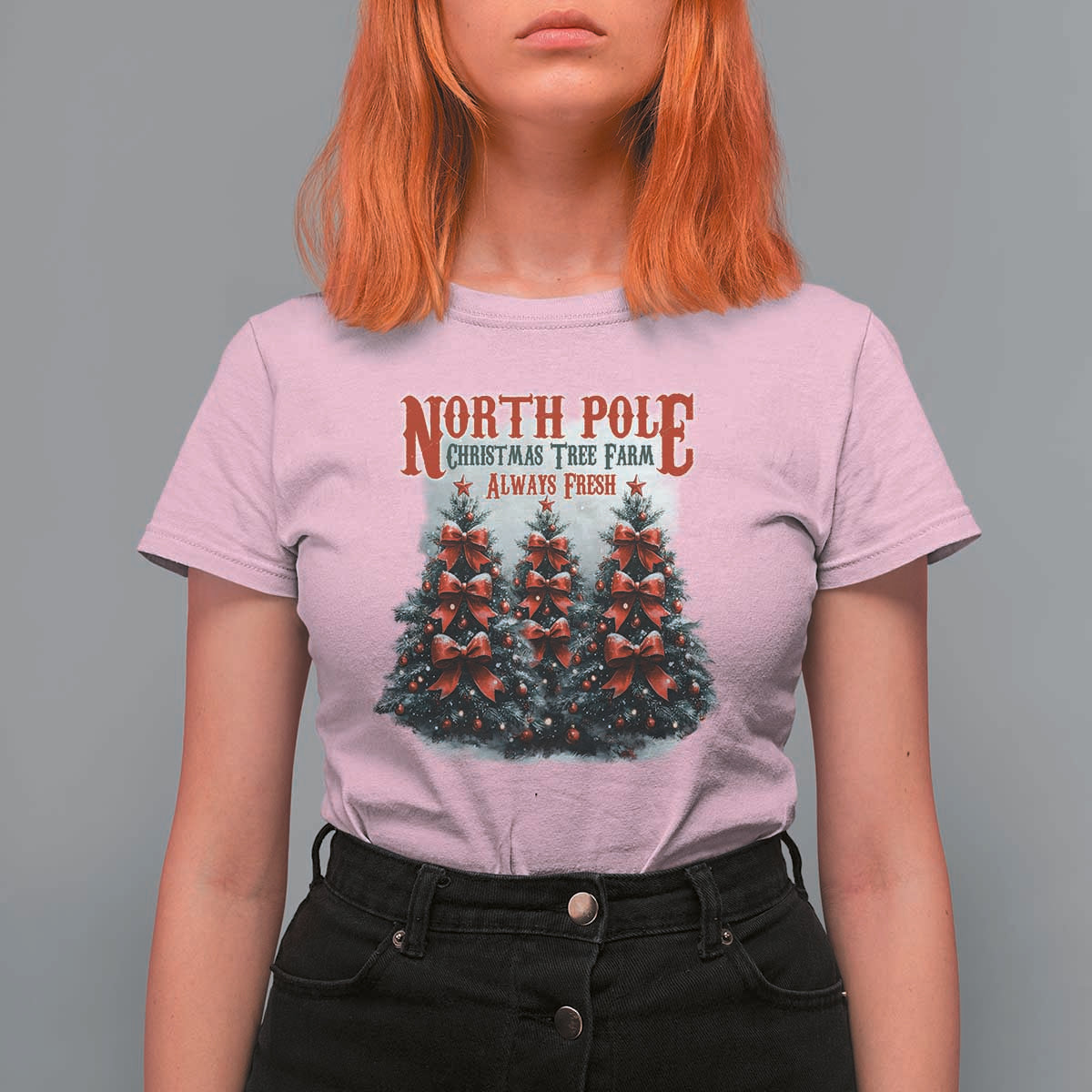Xmas Coquette T Shirt For Women North pole Christmas Tree Farm Always Fresh - Wonder Print Shop