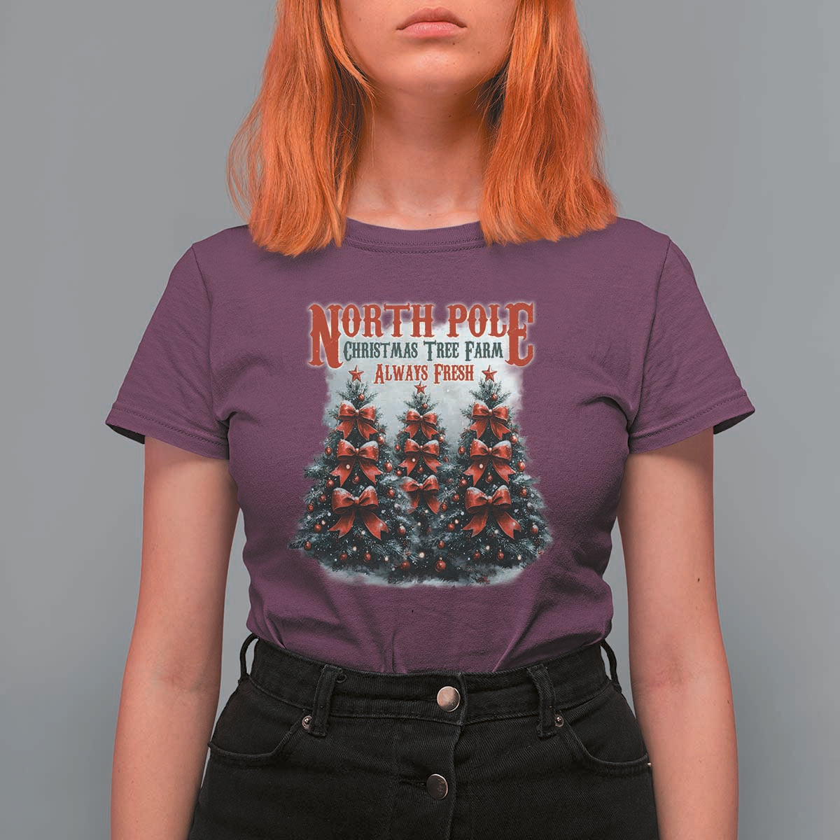Xmas Coquette T Shirt For Women North pole Christmas Tree Farm Always Fresh - Wonder Print Shop