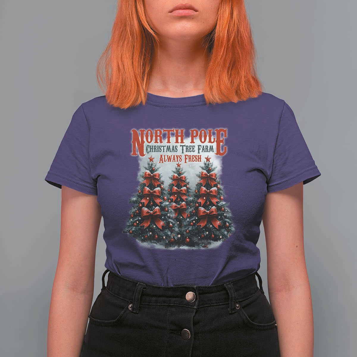 Xmas Coquette T Shirt For Women North pole Christmas Tree Farm Always Fresh - Wonder Print Shop