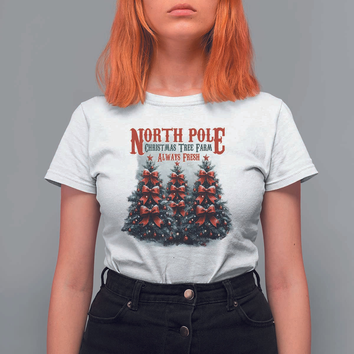 Xmas Coquette T Shirt For Women North pole Christmas Tree Farm Always Fresh - Wonder Print Shop