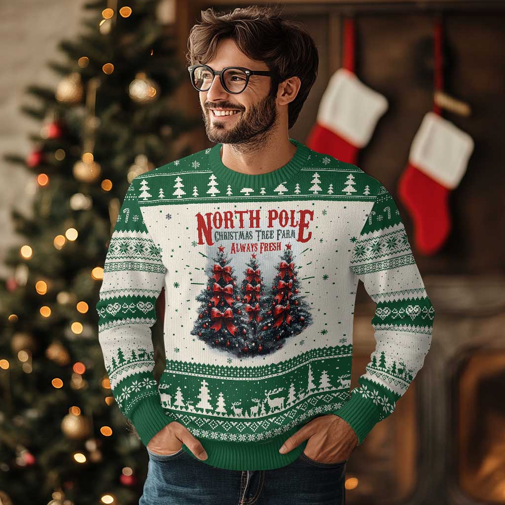 Xmas Coquette Ugly Christmas Sweater North pole Christmas Tree Farm Always Fresh - Wonder Print Shop