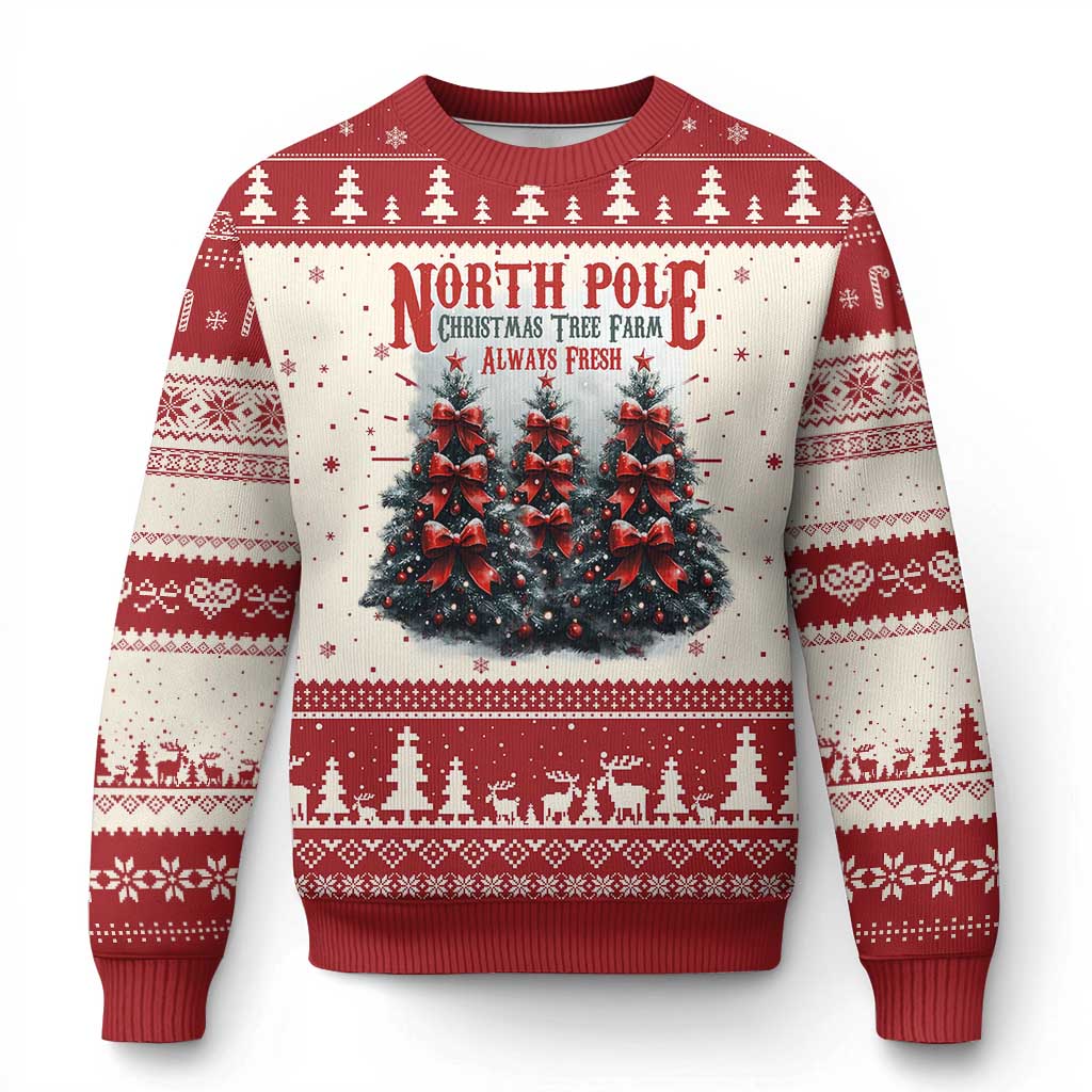 Xmas Coquette Ugly Christmas Sweater North pole Christmas Tree Farm Always Fresh - Wonder Print Shop